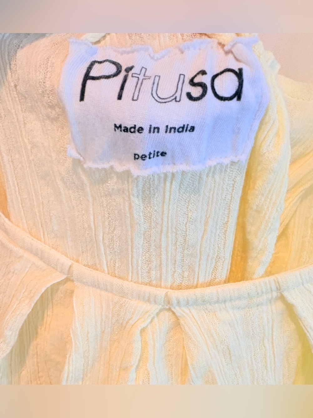Pitusa Dress Gauzey Ribbon Tie Shoulders Midi Sundress Yellow Pastel Rainbow PS - Picture 7 of 8